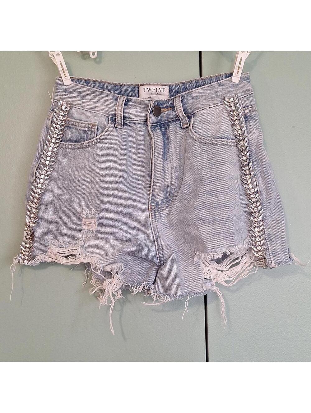 Twelve By Ontwelfth 100% Cotton High Rise Rhinestone Jean Short Size Small